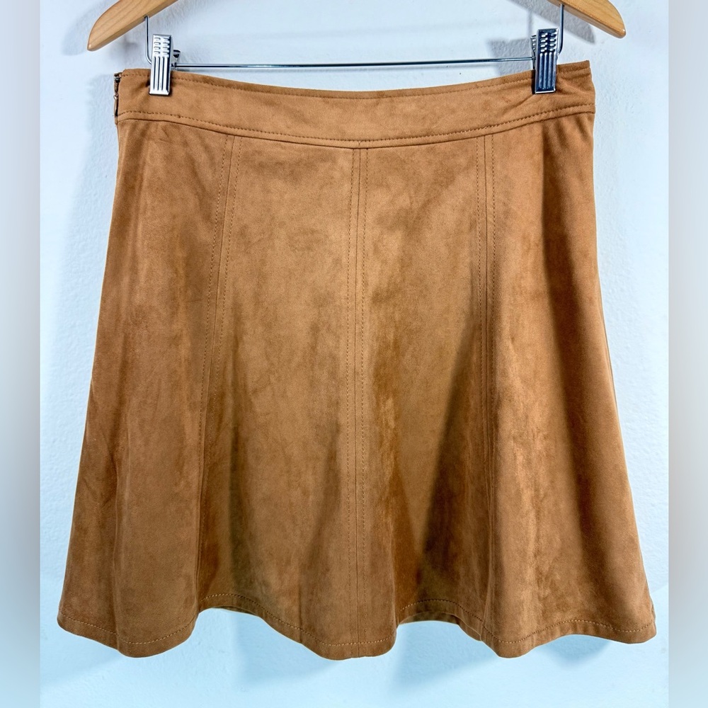 LOFT Faux Suede A-Line Mini Skirt Camel Tan Brown Size 6 NWT - Picture 4 of 9